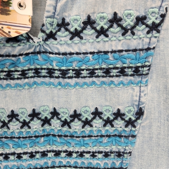 Orientique Naturally Australian Chambray Embroidered Blouse Womens Small Blue - Picture 6 of 8